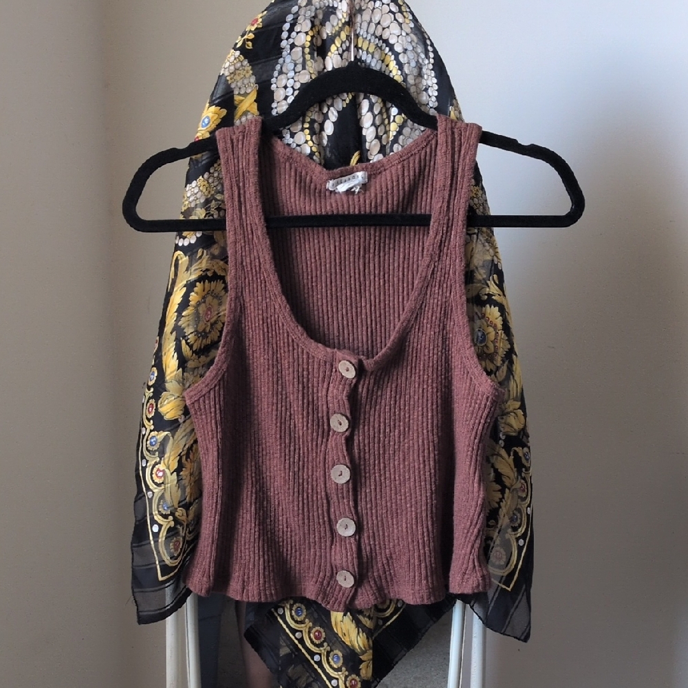Billabong Brown Ribbed Buttoned Tank Top
